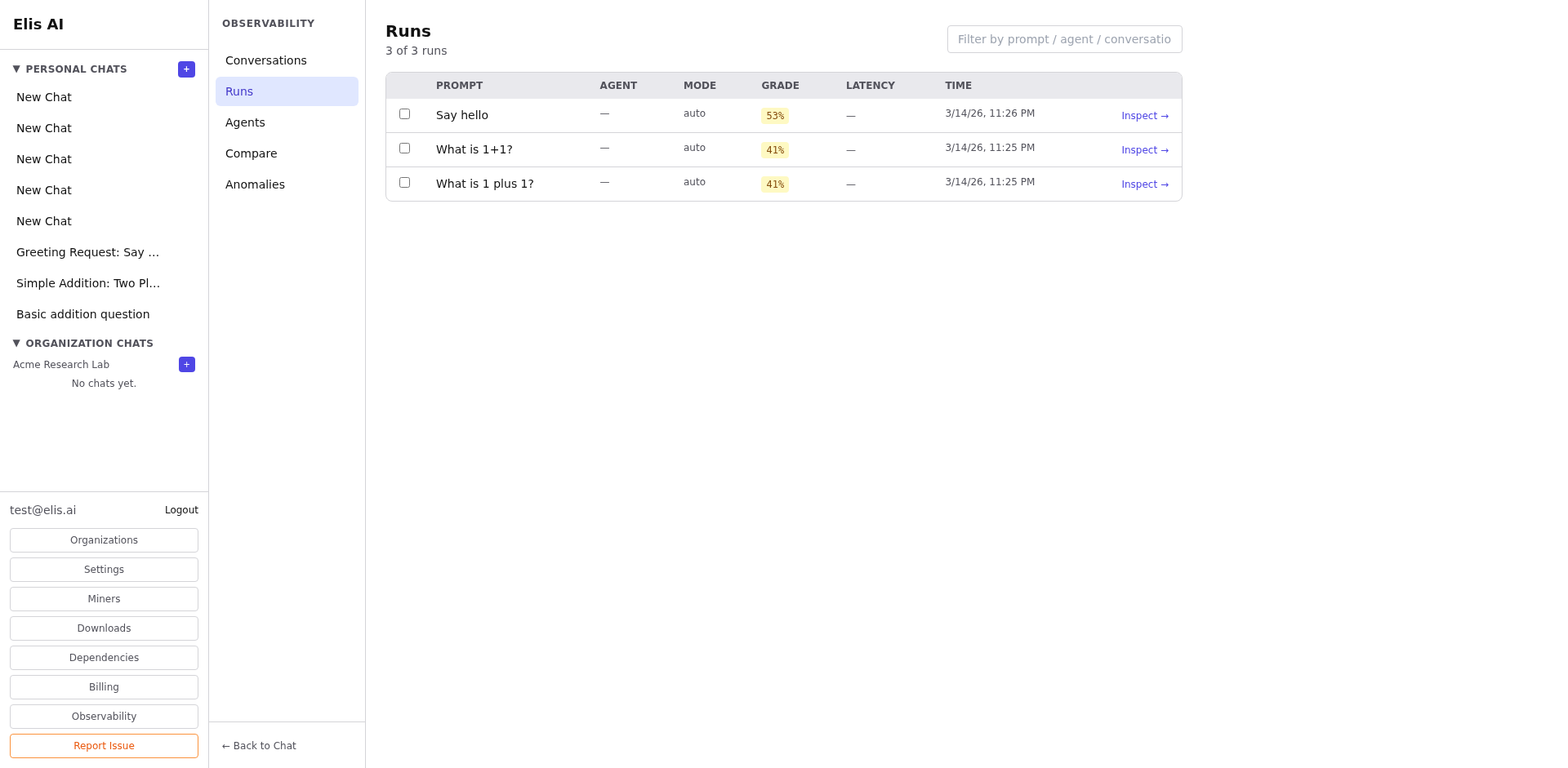 Runs dashboard