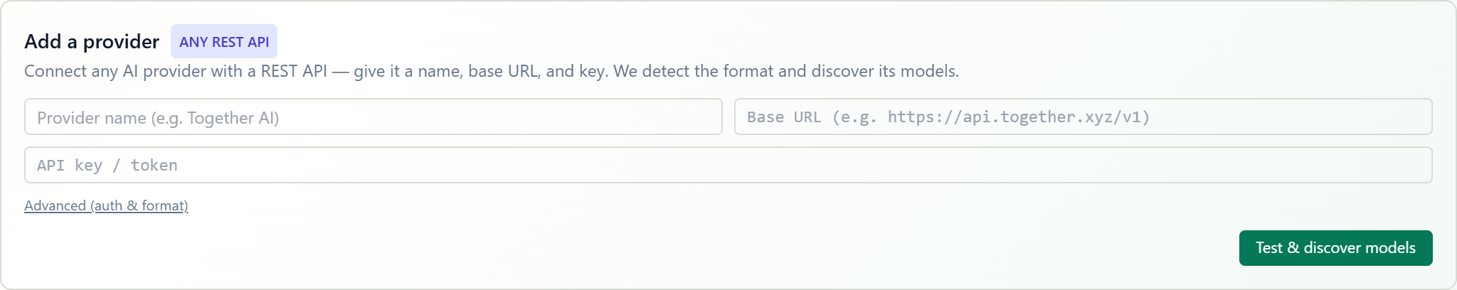 The Add a provider form in the organization BYOK panel