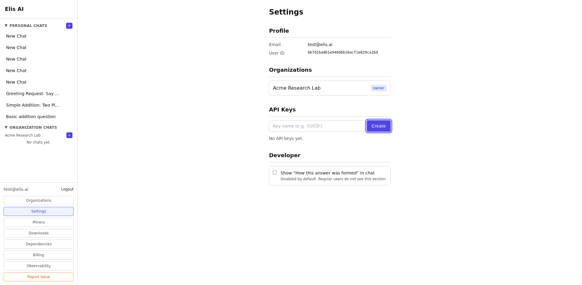 Create API key dialog